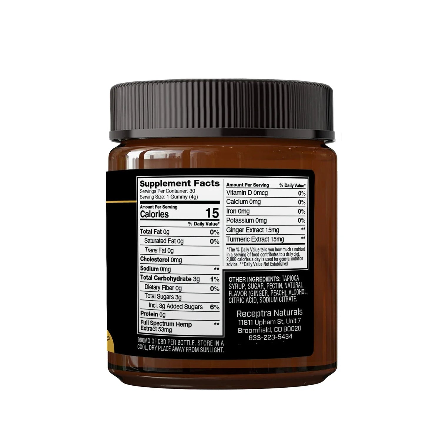 "Receptra Serious Relief for Recovery 33Mg CBD Gummy product information"