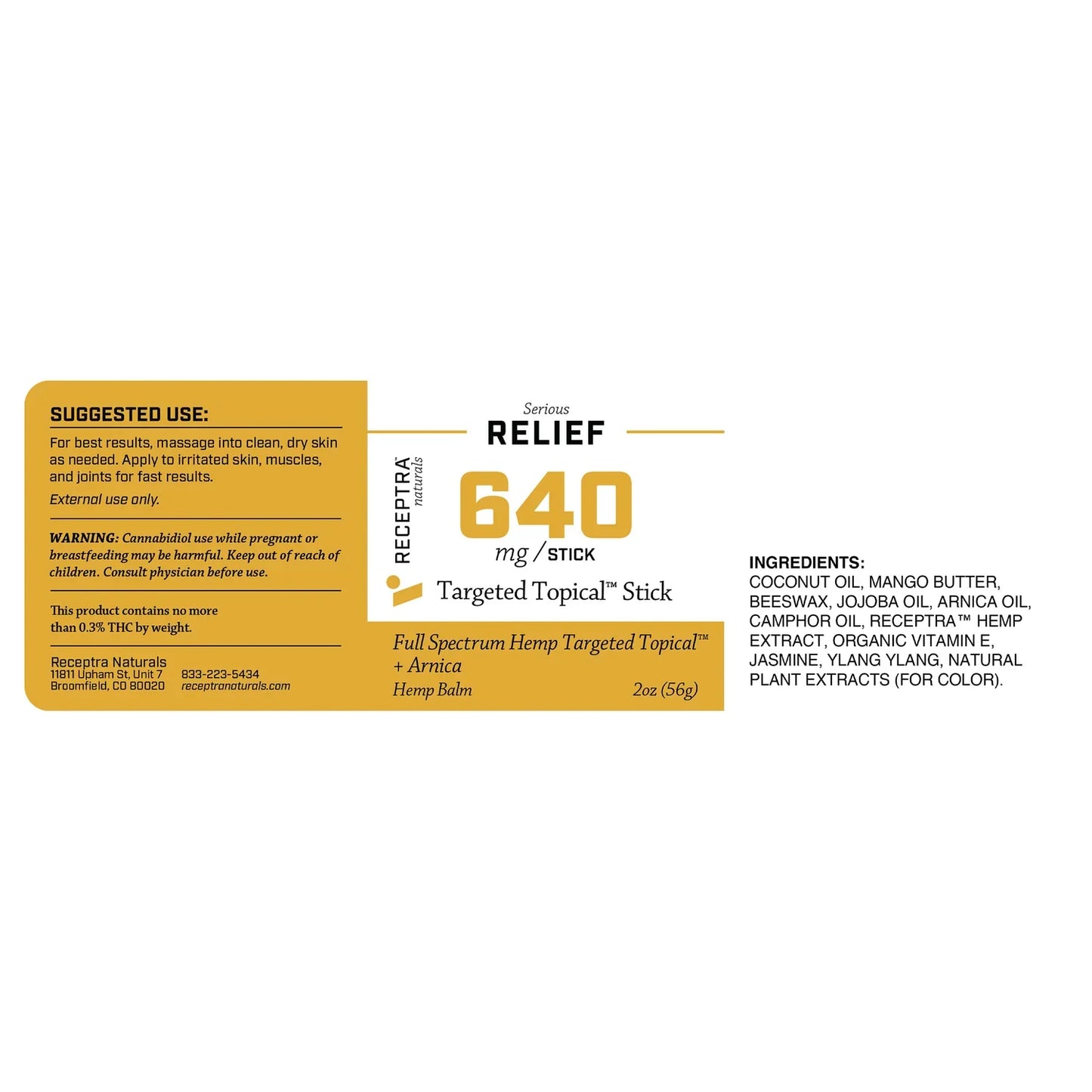 Receptra Serious Relief 640 Topical Stick label