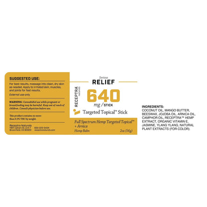 "Receptra Serious Relief 640 Topical Stick label"