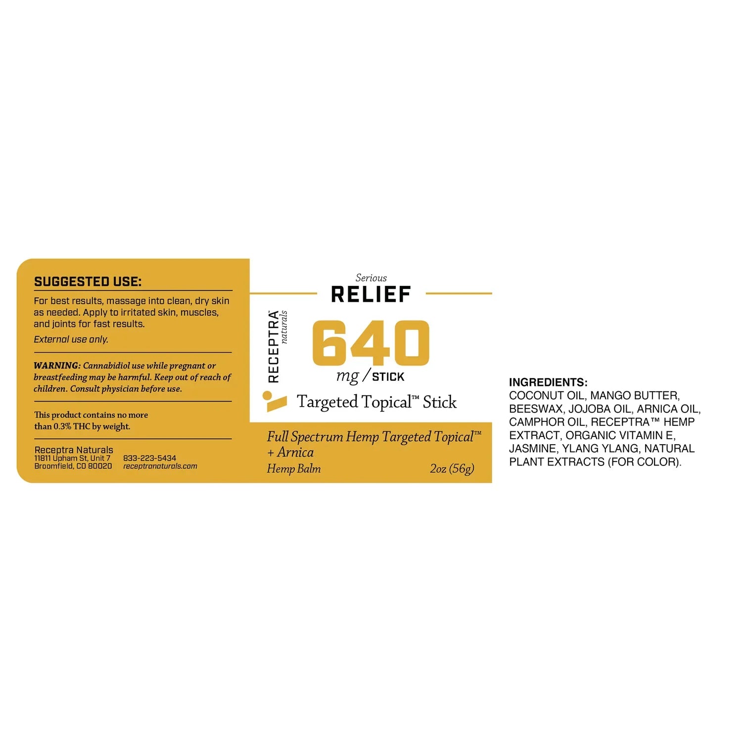 Receptra Serious Relief 640 Topical Stick label